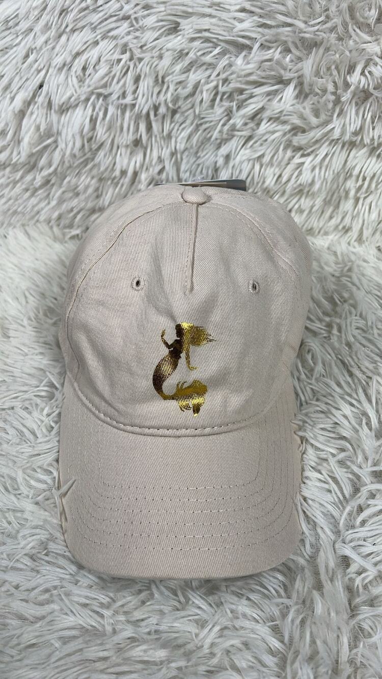 Disney The Little Mermaid Gold Logo Ivory One Size Hat Cap Adjustable NEW